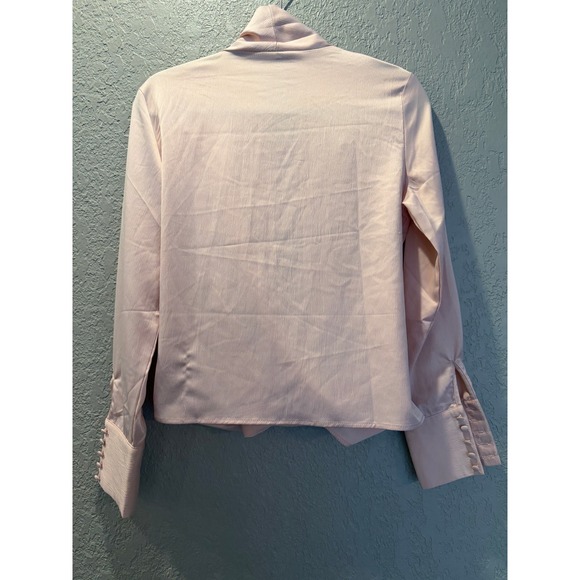 Nasty Gal Blush Pink Satin Drape Plunging Long Sleeve Blouse Shirt Top S - Picture 7 of 9